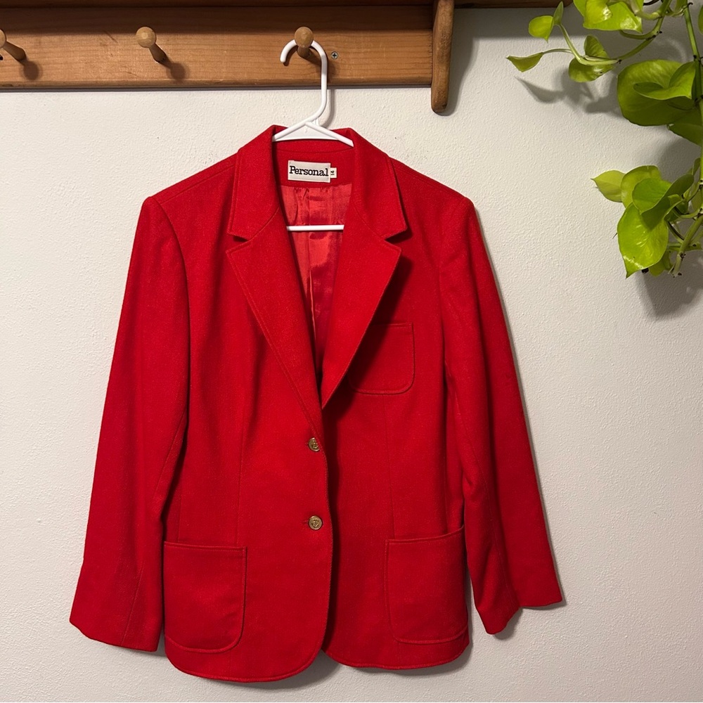 Vintage Wool Blend Red Women's Blazer Size 14